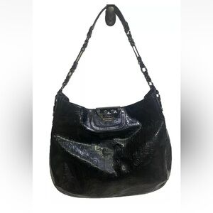 Tory Burch embossed  Patent Leather handbag Black & Black Hardware W/ Dust Bag